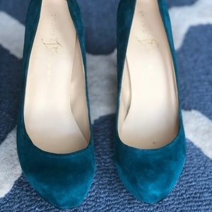 Ivanka Trump green/blue suede heels